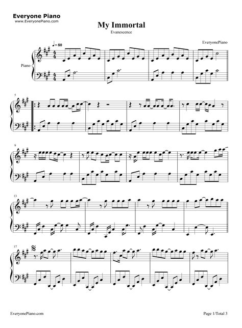 My Immortal Evanescence Stave Preview 1 Evanescence Piano Sheet