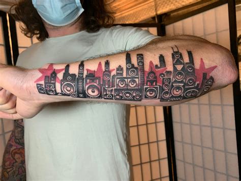Custom Speaker Skyline By Patrick Cornolo At Speakeasy Tattoo Chicago