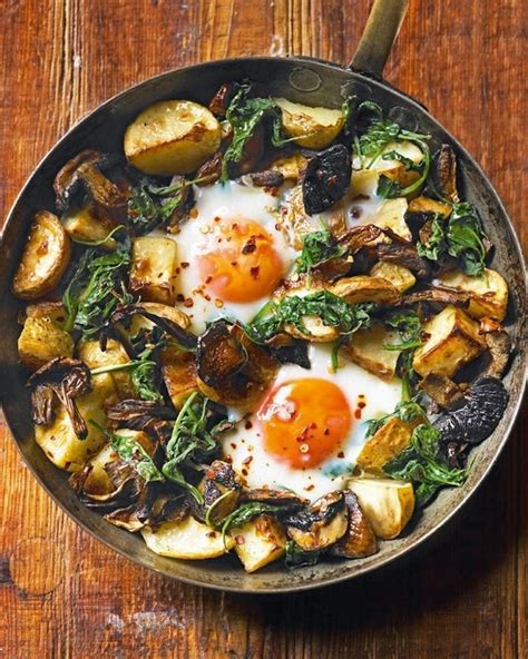 Baked Eggs With Mushrooms Potatoes Spinach And Gruyère Recipe