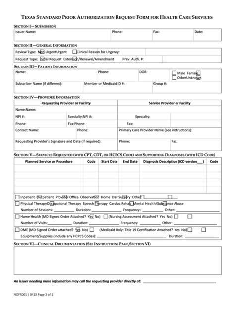 Fillable Prior Authorization Standard Request Form Printable Pdf