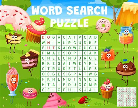 Word Search Puzzle Game Cartoon Desserts Sweets 19511072 Vector Art