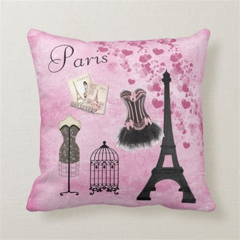 Chic Girly Pink Paris Fashion Throw Pillow