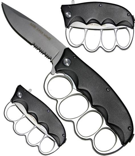 Brass Knuckles Trenchers Extreme Knuckle Folding Knife Serrated