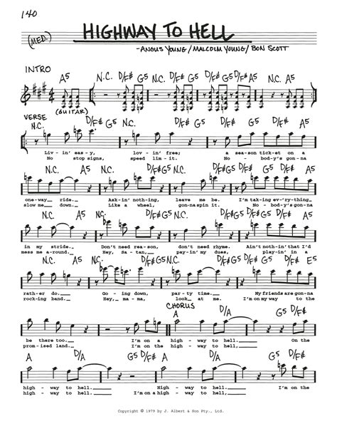 Highway To Hell Sheet Music Ac Dc Real Book Melody Lyrics And Chords