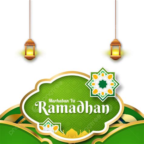 Realistic Marhaban Ya Ramadhan With Green Golden Islamic Decoration