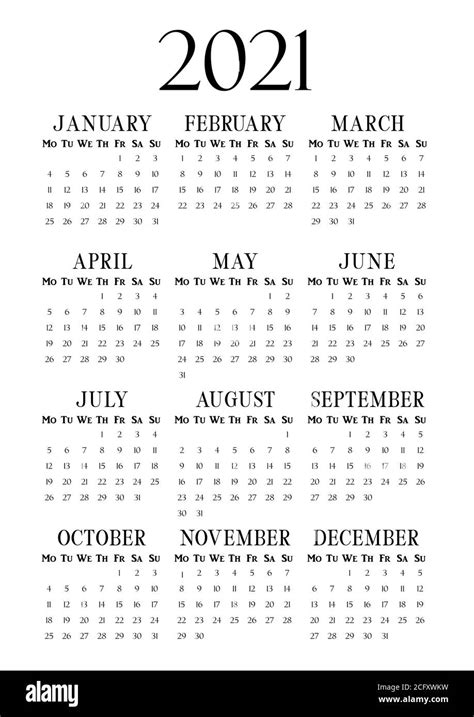 2021 Year Vertical Calendar On A4 Paper Format Business Wall Calendar