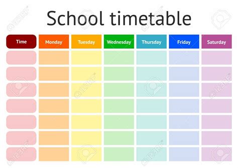 School Timetable Weekly Curriculum Design Template Scalable Ve Stock