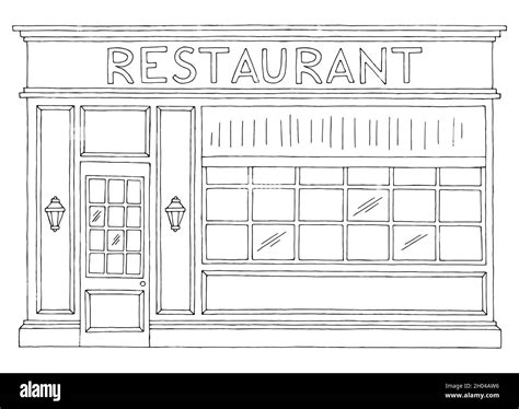 Restaurant Exterior Building Graphic Black White Isolated Sketch