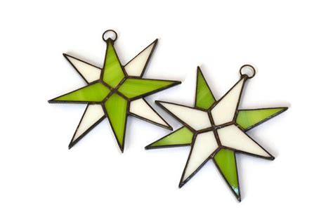 Stained Glass Star Ornament Set Of 2 Christmas Tree Star Etsy