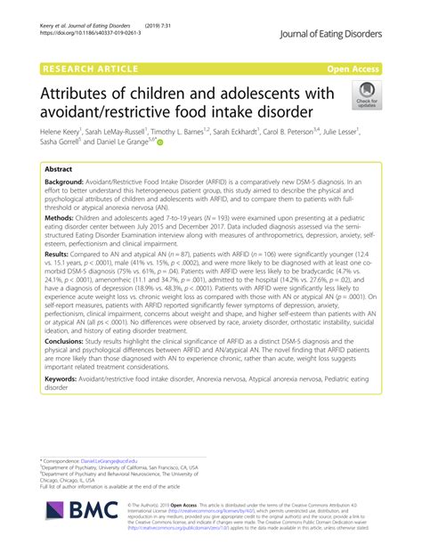 Avoidant/restrictive food intake disorder has the potential to cause serious mental health issues as the fears about eating increase. (PDF) Attributes of children and adolescents with avoidant ...