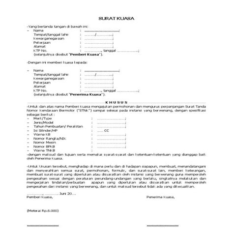 Surat Kuasa Perpanjangan Stnk Contoh Syarat And Cara Membuat