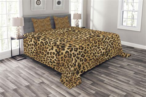 Brown Bedspread Set Leopard Print Animal Skin Digital Printed Wild