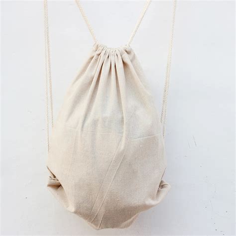 Wholesale 100 Cotton Linen Drawstring Backpack Plain Cotton Bag Custom