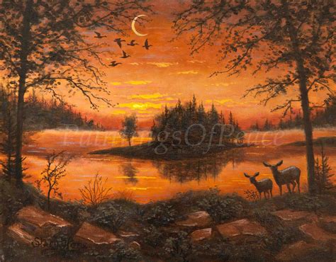 Deer Painting Silhouette Paiting Sunset Painting Wildlife Etsy