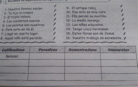 Reconoce Los Adjetivos En Las Siguientes Expresiones Y Clasificalas Nuestro Famoso Equipo