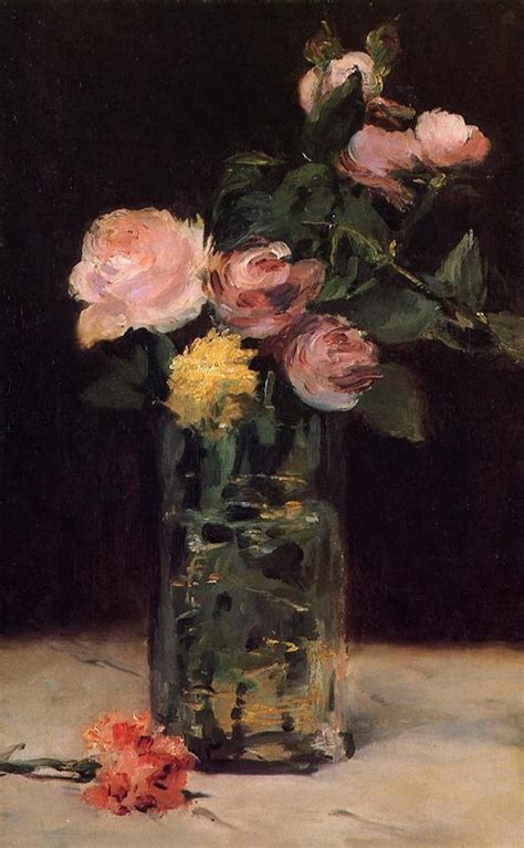 Edouard Manet 1832 1883 Roses In A Glass Vase 1882 Art Floral