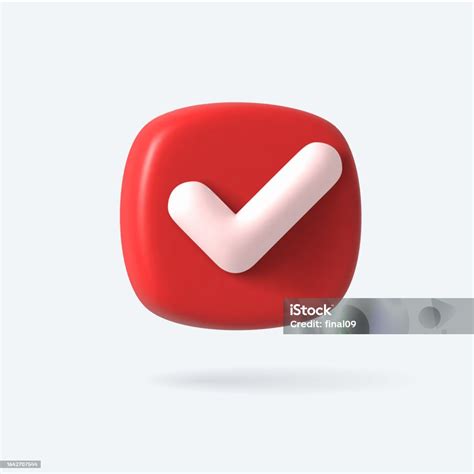 Vector Render 3d Of Right Check Mark Box Red Approvement Icon Or Emblem