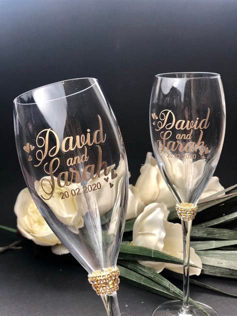 Engraved Wedding Crystal Champagne Flutes Mr And Mrs Laser Etsy