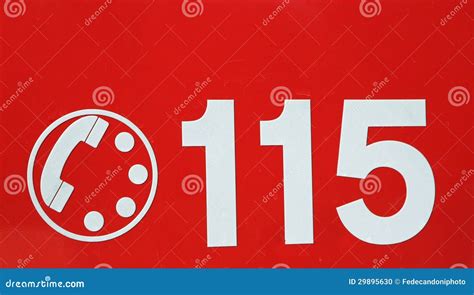 Telephone Number 115 On Red Background Of The Fire Brigade In It Stock