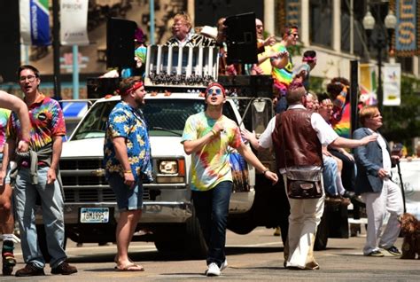 glbt pride parade — interrupted by protesters — rolls through downtown minneapolis twin cities