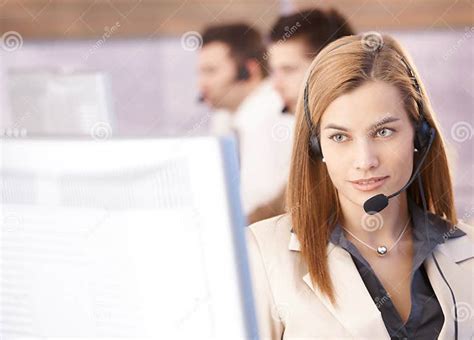 Portrait Of Beautiful Female Dispatcher Stock Photo Image Of