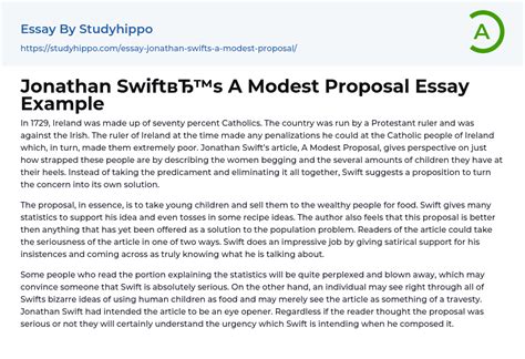 jonathan swift s a modest proposal essay example