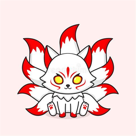 Cute White Nine Tailed Fox Mascot Stock Vector Illustration Of