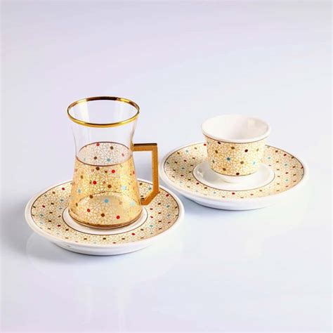 18 Pcs Colorfull Design Turkish Tea Set With Coffee Cups KocGifts