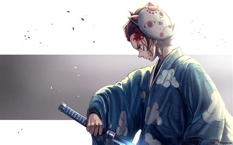 Demon Slayer Tanjiro Kamado In Blue Kimono 2k Wallpaper Download
