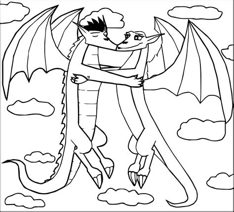 Cool Dragon Jake And Dragoness Rose Kissing Coloring Page Coloring Pages Cool Dragons