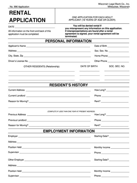 Rental Application Form Fill Online Printable Fillable Blank