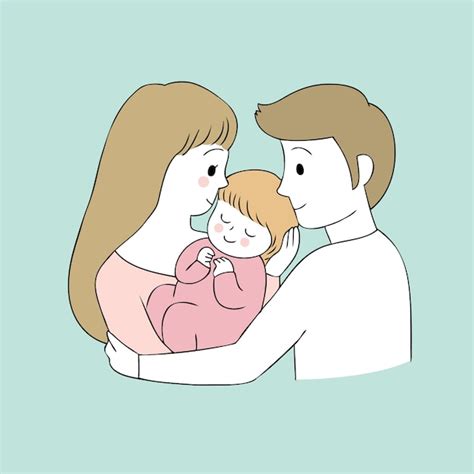 Dibujos Animados Lindos Padres Y Bebé Vector Vector Premium