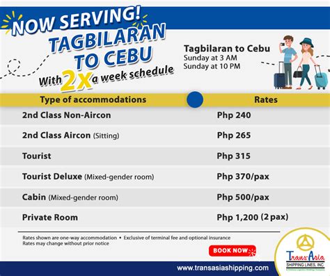 2020 Trans Asia Cebu Tagbilaran Schedules And Ticket Fares