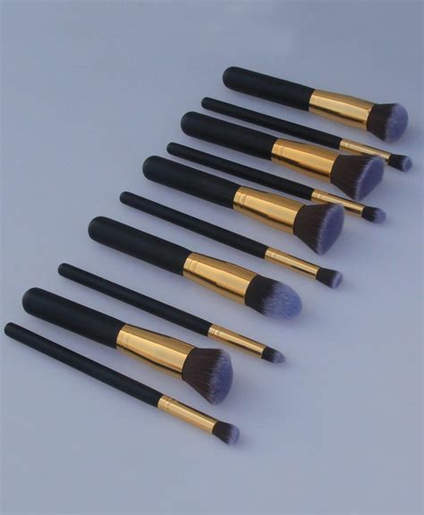 Gold Pro Foundation Blush Blending Eye Shadow Makeup Brush Set