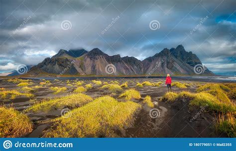 Vestrahorn Mountains By The Ocean In Eastern Iceland Stock Image