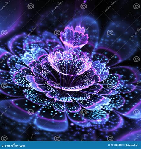 Dark Fractal Flower With Glittering Pollen Stock Illustration