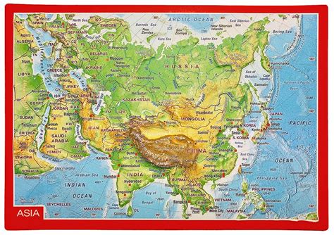 Nástenné Mapy Mapa Ázia Reliéfna 3d Pohľadnica 105x148cm