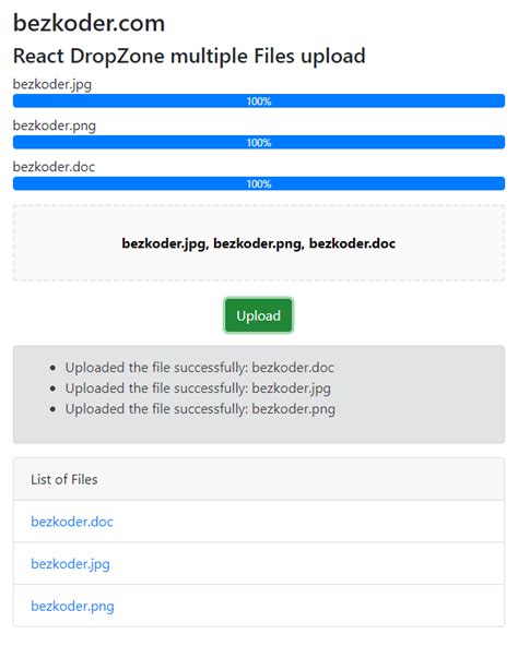 React Dropzone Example Multiple Files Upload With Progressbar Bezkoder