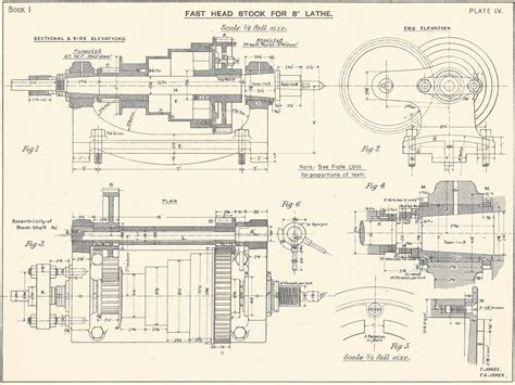 Machine Drawing Lathe Section 1930s Vintage Industrial Print