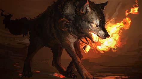 Wallpaper Fire Dragon Wolf Darkness Screenshot 1366x768 Px