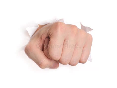 Hand Punching Through Paper Stock Photo Image Of Human Paper 15517810