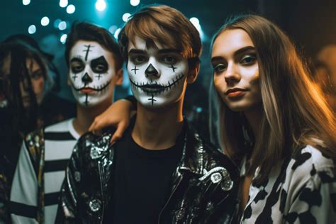 Teenagers Friends In Costumes Celebrating And Having Fun At Halloween