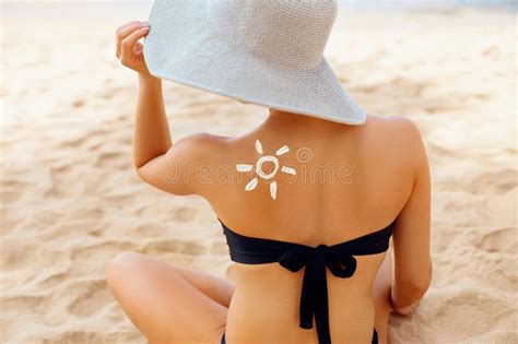 Sun Cream Suntan Lotion Beautiful Woman Applying On Beautiful On