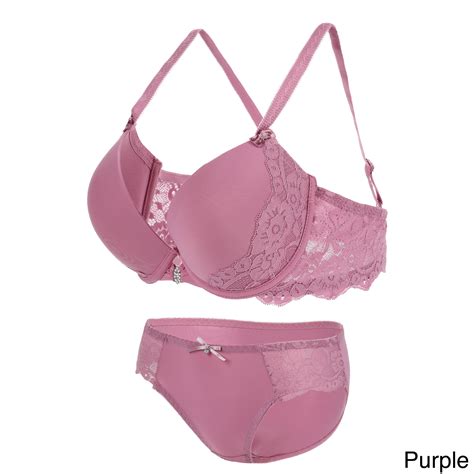 Floral Lace Romantic Underwire Bra And Panty Set Purple 38c Panty L