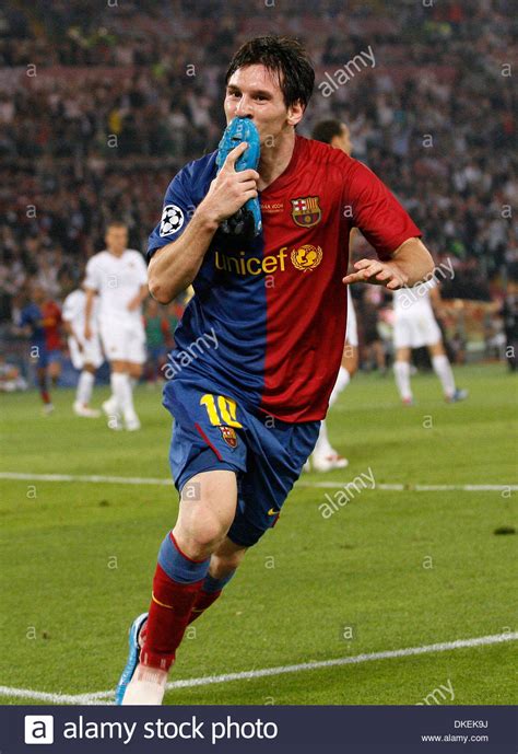Barcelonas Lionel Messi Celebrates His Goalchampions