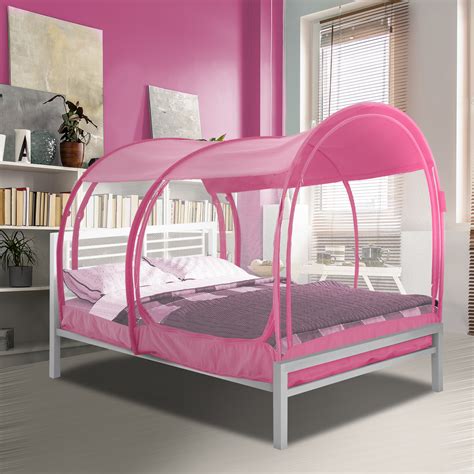 Bed made of wood, veneer and engineered wood; Bed Tent Mosquito Net privacy Space Twin Size Pink by ...