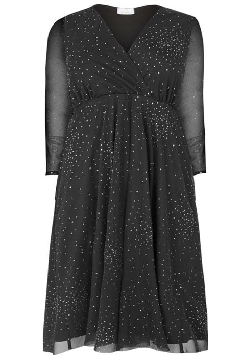 Yours London Black Glitter Mesh Wrap Dress Yours Clothing