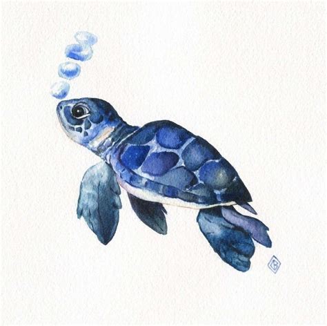 A Watercolor Painting Of A Turtle With Bubbles Coming Out Of It S Mouth