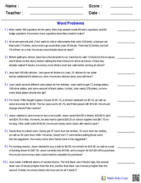 Multi Step Word Problems With Whole Numbers Worksheets