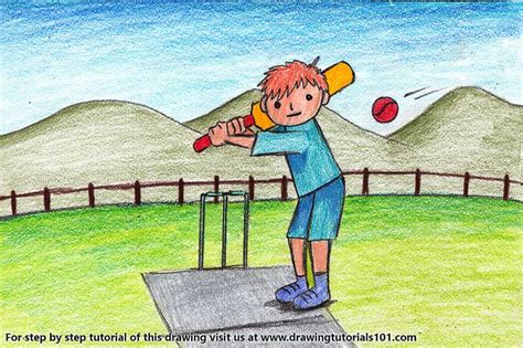Cricket Player Scene Kids Drawing Projects Art Drawings For Kids